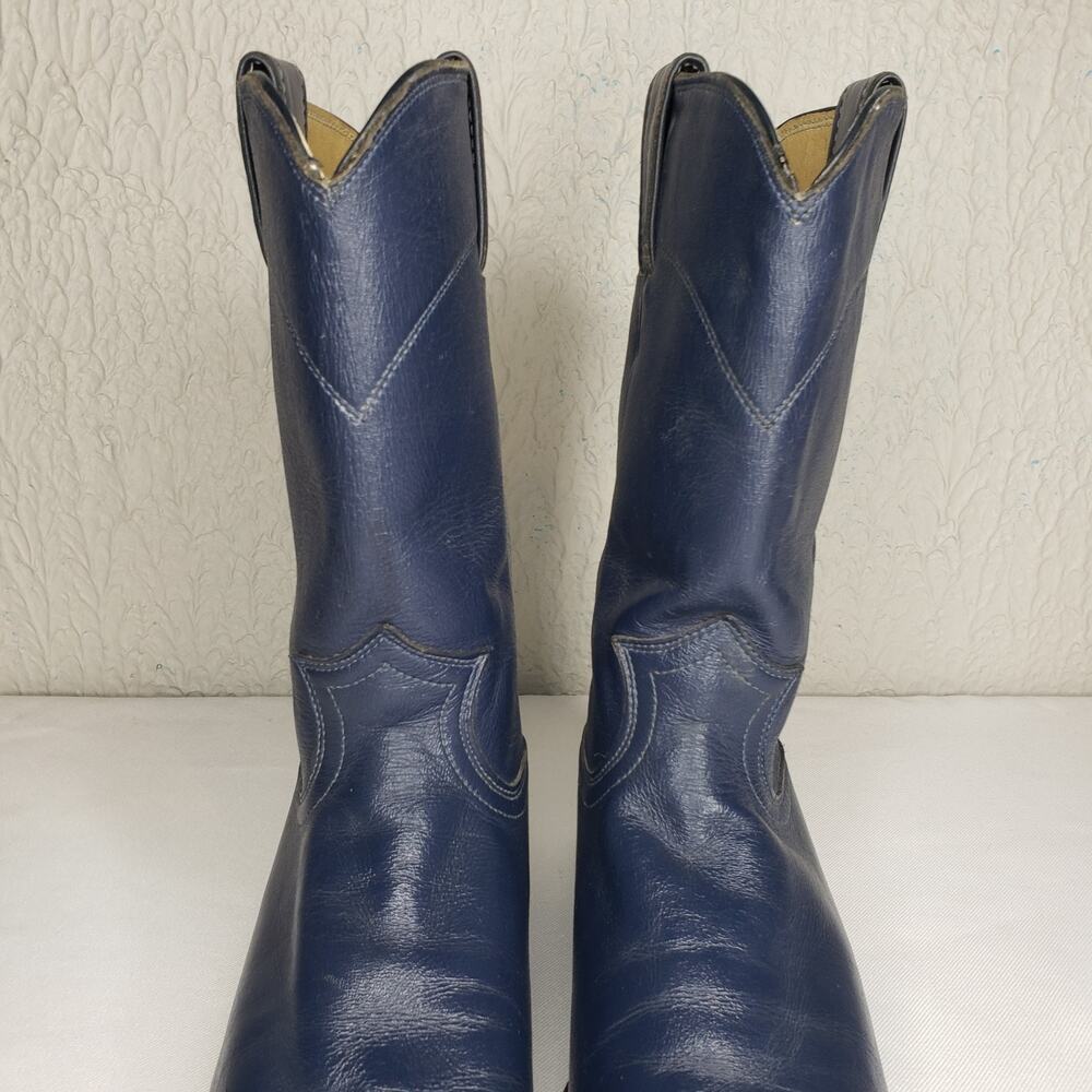 JUSTIN Blue Leather Roper Cowboy Boots Womens Size 6.5 B Vintage L3744 Made USA - Picture 3 of 14